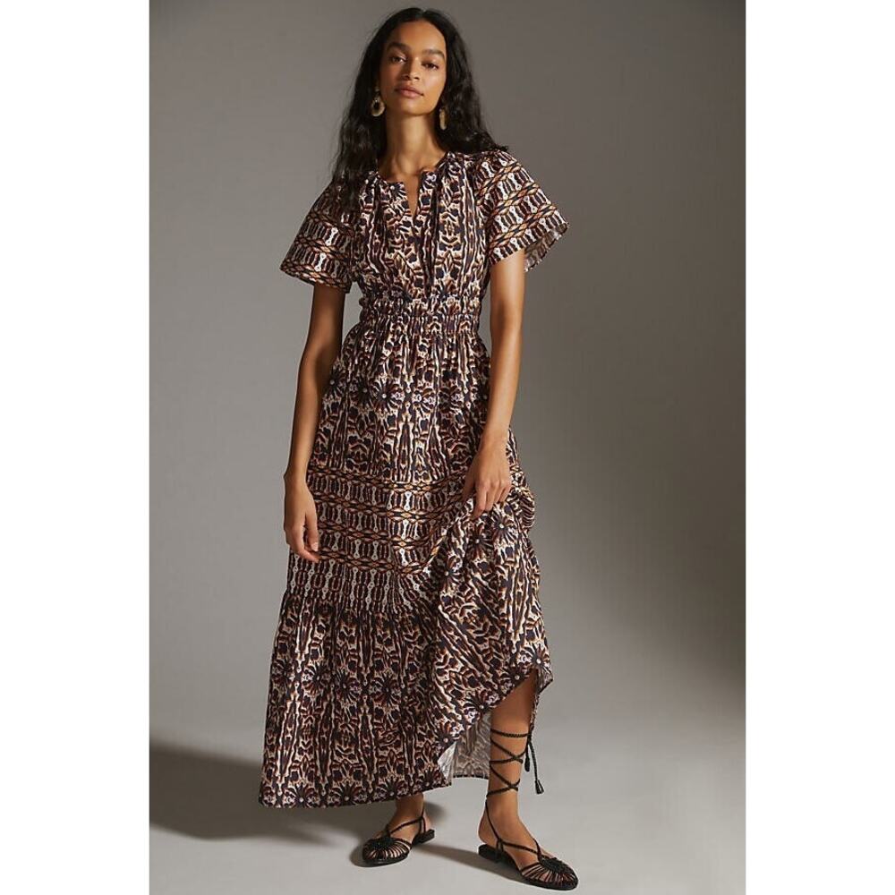 Anthropologie Maeve Somerset Maxi Dress – Orange Navy Print